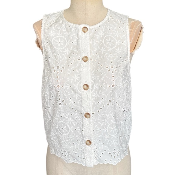 NWT Sézane Roni Embroidered Tank Top Blouse White Size: 36 (S, 4) - Picture 3 of 14